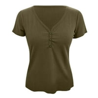 Fnochy ljetni ženski vrhovi čvrsti kolor poliester kratki rukav rebra za osnovne pletene košulje u do vrat casual mashirt bluze
