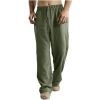 Široke pantalone za noge za muškarce Ležerne prilike elastične struke od pamučne posteljine hlače Čvrsti