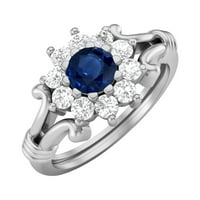 Okrugli plavi safir 10k bijeli zlatni klaster ženski zaručni prsten