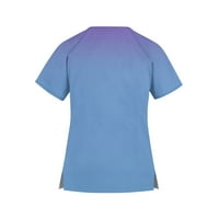 Plus veličine vrhova za ženske bluze V-izrez Pulover tiskani kratki rukav plavi s