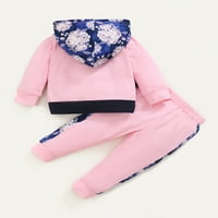 Kucnuzki mjeseci Djevojka Djevojka Jesen-zimske odjeće hlače setovi mjeseci s dugim rukavima kontrast cvjetni otisci s kapuljačnim vrhovima elastične hlače postavljene ružičaste