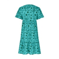 USMIXI Sundresses za žene kratki rukav V-izrez cvjetne haljine do koljena-ruffle swing plaža boho gumb