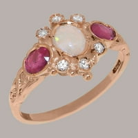 Britanci napravio 14k ružičasto zlato prirodni Opal Ruby Diamond Ženski prsten - Opcije veličine - Veličina 12