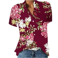 Majica Dyfzdhu za ženske majice za žene kratkih rukava s kratkim rukavima modni casual v izrez labav
