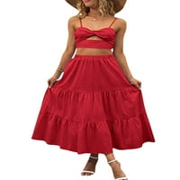 Aunavey Women Ljeto Boho suknje elastične visoke struka midi suknja ruched slojevi rufff a-line suknja