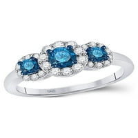 Zlatna zvjezdica 10kt bijelo zlato okrugla plava boja Poboljšani dijamant 3-kameni svadbeni prsten za svadbeni prsten CTTW