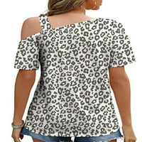 Hait ženske nepravilno hladno ramena majica Labavi kratki rukav ljetni vrhovi radne leopard Print pulover
