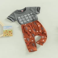 Meihuida Toddler Boys Outfit ljetno pismo Ispis majica kratkih rukava i rastezljive kravlje glave za
