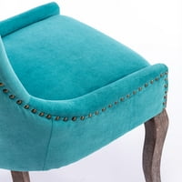 & Namještaj, ultra bočna blagovaonica, zadebljane tkanine stolice s neutralno toniranim nogama od punog drveta, brončanim glavom za nokte, set od 2, plave boje