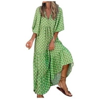 Ženske haljine s rukavima od tiskanog ležerstva maxi a-line V-izrez ljetna haljina na mintu zelena m
