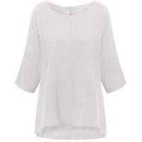 Ponude Ženske plus veličine vrhova puna tri četvrtina pamučna vrhova bluza majica, bijela