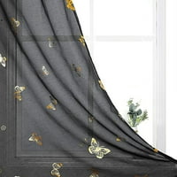 Flowparte crno-zlatni leptir čistim zavjesama za dječake Djevojke sobe, proljetni posteljina teksturirana