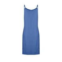 Tking modne haljine za žene V-izrez Čvrsta boja tanki remen Shussender NightRress srednje dužine Beige