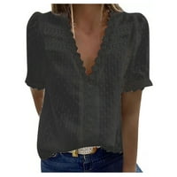 Eguiwyn kratki gornji rukav Boja casual majica za žene čipka čvrste V vrat modna ženska bluza