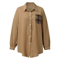 Kaicj jakne za žene Žene Jesen Tanki patchwork Patchwork Plaid Print Mid Duljina košulja Jacke Košulje