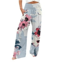 Ylioge Winter Comfy pantalone za žene džepove High Squiste ravne hlače rastegnuta cvjetna duljina labava