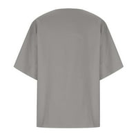 USMIXI Ženske košulje kratki rukav okrugli vrat Slonhant Ispiši ljetne vrhove Plus veličina Prozračna gumba za lanene bluze Grey XXXXXL do 65% popusta