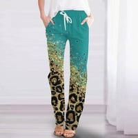 Farstey posteljine pantalone za ženske ležerne leopard tisak džepova za odmor pantalone elastične visoke