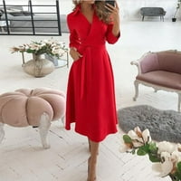Žene s dugim rukavima Solid moda Srednja duljina zamotavanje Ljeto V-izrez haljina crvena xl