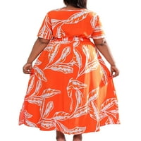 Glonme Women Sandress cvjetni print plus veličina duga haljina kratki rukav Ljeto Maxi haljine Travel