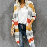 Cardigan za ženske džemper s prugama panela dugački džep u boji