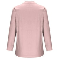 Ružičasti plus veličine za žene Dressy Nech vrat dugih rukava TEES TOPS SOLISKA Jesen odjeća sa džepom