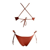 Aaimomet Womens kupaće se novim kupaćem kostima Europska i američka bikinija ženska solidna boja viseći vrat čipkasti kupaći kostim, crveni m