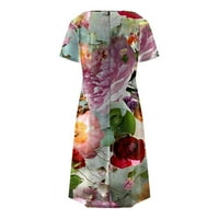Ženski novi cvjetni voćni print V izrez kratkih rukava s kratkim rukavima Srednja duljina haljina Ležerne suknje Žene duge haljine omotače