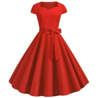 Haljine za žene plus veličine ženski čišćenje A-line kvadratni dekolte kratki rukav čvrsti rukav duljina koljena vruća prodaja A-line haljina crvena xxl