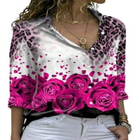 WRCNOTE Vintage majice za žene Leopard cvjetni print dugih rukava casual bluza V ret boemian labavi