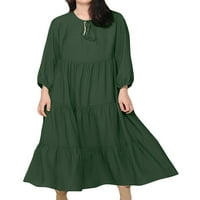 Grianlook Ženske ruffle dugih rukava sa dugim rukavima Jednobojna Dževna haljina vrećica Green XXXL