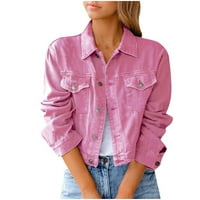 TAWOP traper majica za ženske jakne za žene Žene Čvrsto jakna od traper dugih rukava za mršavljenje