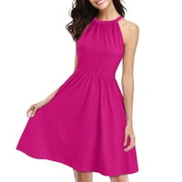 Cleance Summer Haljine za žene Halter modna kratka puna haljina bez rukava ružičasta XL