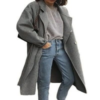 Ženska odjeća s dugim rukavima kaput s dvostrukim grudima jakna casual rovova na otvorenom siva 4xl