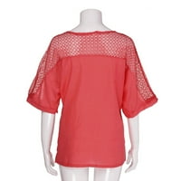 Ženske modne košulje Solidne boje tiska za tiske kratkih rukava Comfy casual labave bluze čipke Crochet