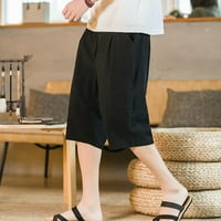 Muški casual elastični struk pamučne mješavine šorcs baggy duljine Capri teretni hlače crna 2xl