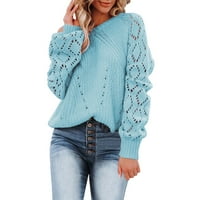 Žene sa ramenim vrhovima dugih rukava pletene košulje košulja posadu pulover džemper, džemper, ležeran