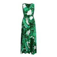 Outfmvch ženske haljine stilski šifon bez rukava sa remenom s remen V-izrezom od tiskane cvjetne maxi