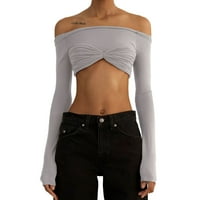 Ženska bluza Moda Off ramena Dugi rukav Slobodno vrijeme Slim Fit Stretchy Top Solid Boja Backlex Thirt