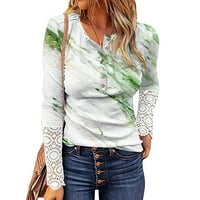 Umitay ljetne bluze za žene Trendi Ženski okrugli dekolte s gumbima Jesen Slim tiskani Šipki čipka dugih