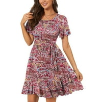 Proljetne haljine za žene Havajske kratkih rukava Swingres haljine labave slatka cvjetna haljina za