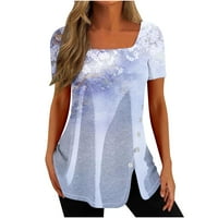Gathrrgyp ženski vrhovi i bluze, ljetni klirens, modni ženski povremeni tiskani kvadratni gumbi s kratkim rukavima na vrhu labave bluze