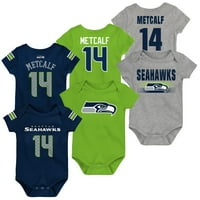 Novorođen i novorođenčad DK Metcalf College Navy Neon Zelena Heather Siva Seattle Seahawks Three Ime
