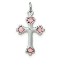 Sterling srebrni ružičasti emajlirani pukotina križa na ogrlicu u srebrnoj boji, 18