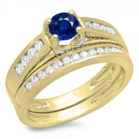 DazzlingRock kolekcija 14k okrugli bijeli dijamant i plavi safirni vintage modernog zaručnika za angažman,