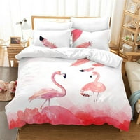 Meka Flamingo 3D posteljina za posteljinu za print Svježi stil crtani životinje Zeleno ostavlja tropski
