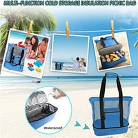 Mrežasta plaža torba sa odvojivom izolirane hladnjakom, velika torba za plažu za plažu Bag bag torba za žene-plava