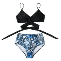 Ženski bikini kupaći kostimi Criss Cross High Struk Strip cvjetni ispisani kupaći kupaći kostim
