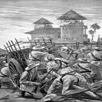 Kuba, 1895. Nrebels napadaju španske vojnike u utvrdi u blizini Vuetasa tokom kubanske pobune iz 1895. Ilustracija iz savremene