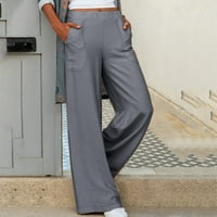 Ženske modne ležerne pamučne i posteljine elastične struke duge ravne hlače